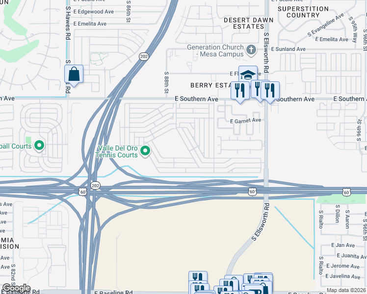 map of restaurants, bars, coffee shops, grocery stores, and more near Ruby in Mesa