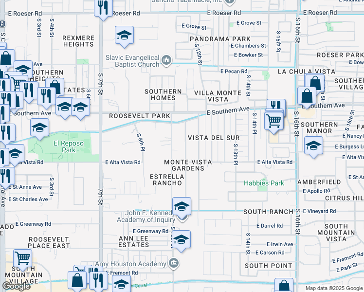 map of restaurants, bars, coffee shops, grocery stores, and more near 6210 South 11th Street in Phoenix