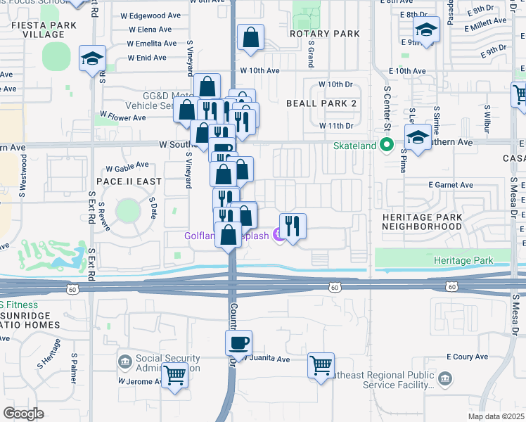 map of restaurants, bars, coffee shops, grocery stores, and more near 336 West Hampton Avenue in Mesa