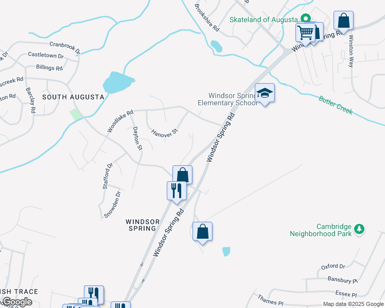 map of restaurants, bars, coffee shops, grocery stores, and more near 3518 Oakview Place in Hephzibah
