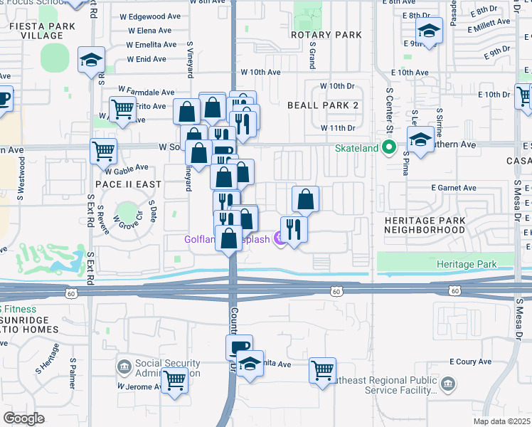 map of restaurants, bars, coffee shops, grocery stores, and more near 336 West Hampton Avenue in Mesa