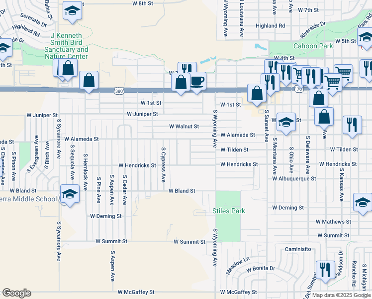 map of restaurants, bars, coffee shops, grocery stores, and more near 1700 West Alameda Street in Roswell