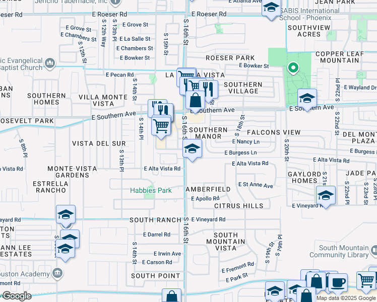 map of restaurants, bars, coffee shops, grocery stores, and more near 6241 S 16th St in Phoenix