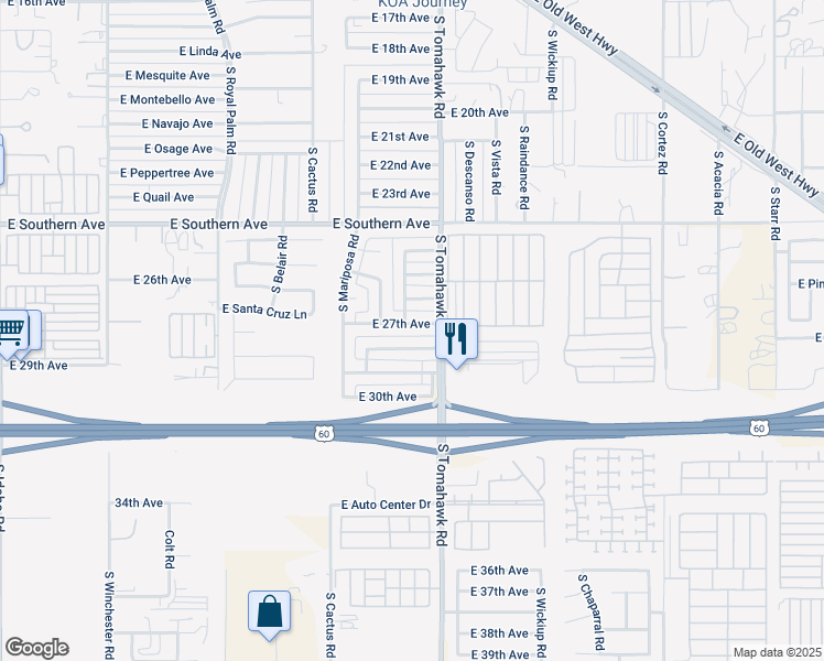 map of restaurants, bars, coffee shops, grocery stores, and more near 1551 East 27th Avenue in Apache Junction