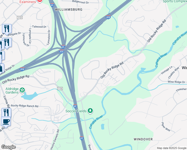 map of restaurants, bars, coffee shops, grocery stores, and more near 3759 Spearman Drive in Birmingham