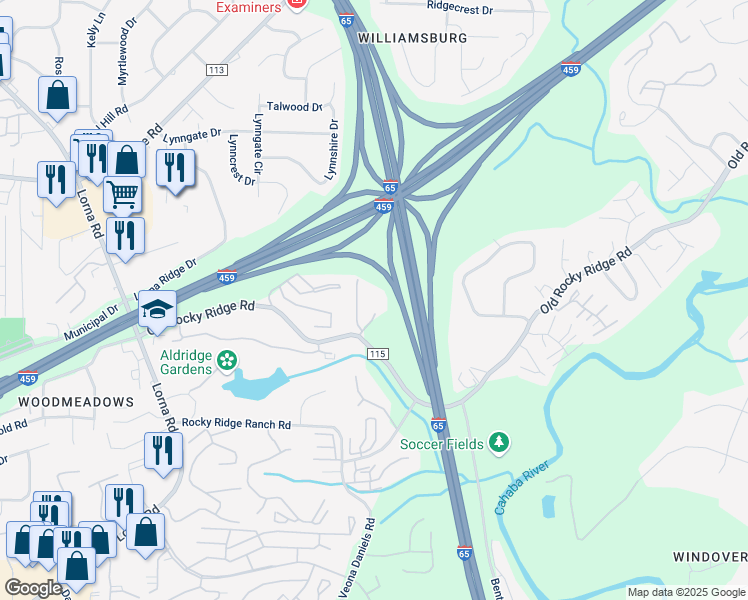 map of restaurants, bars, coffee shops, grocery stores, and more near 4000 Greenwood Drive in Hoover