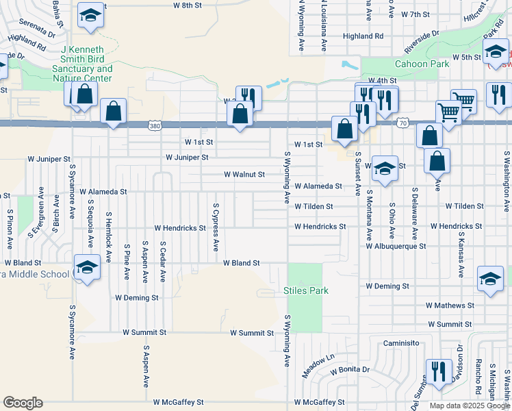 map of restaurants, bars, coffee shops, grocery stores, and more near 1601-1699 W Tilden St in Roswell