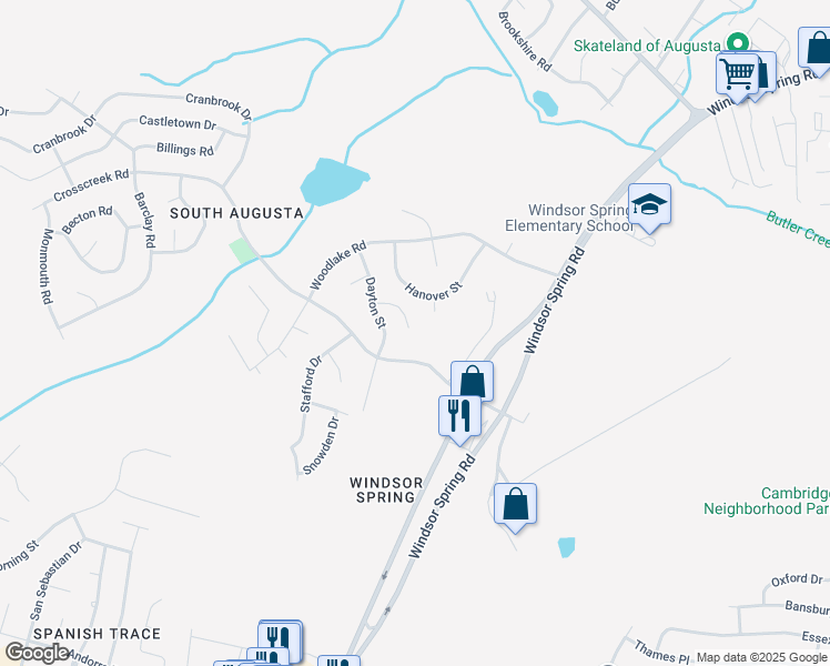 map of restaurants, bars, coffee shops, grocery stores, and more near 2501 Drumcliff Court in Hephzibah