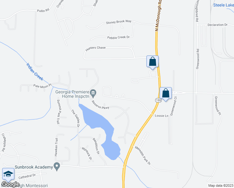 map of restaurants, bars, coffee shops, grocery stores, and more near 616 Henni Circle in McDonough