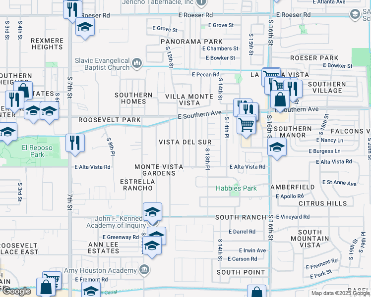 map of restaurants, bars, coffee shops, grocery stores, and more near 6209 South 12th Place in Phoenix