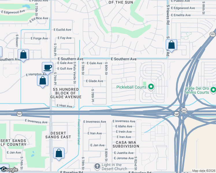 map of restaurants, bars, coffee shops, grocery stores, and more near 1349 South 80th Street in Mesa