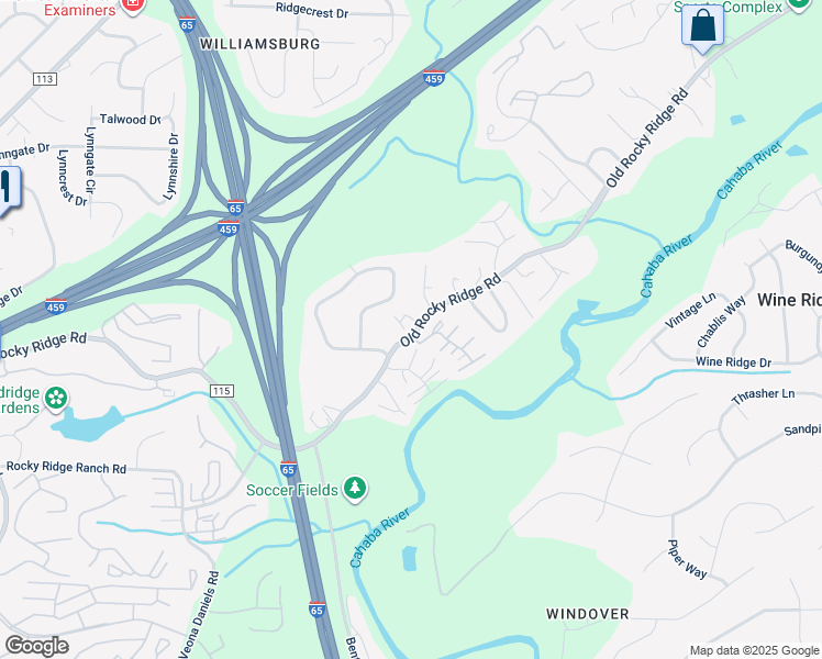 map of restaurants, bars, coffee shops, grocery stores, and more near 2420 Old Rocky Ridge Road in Birmingham