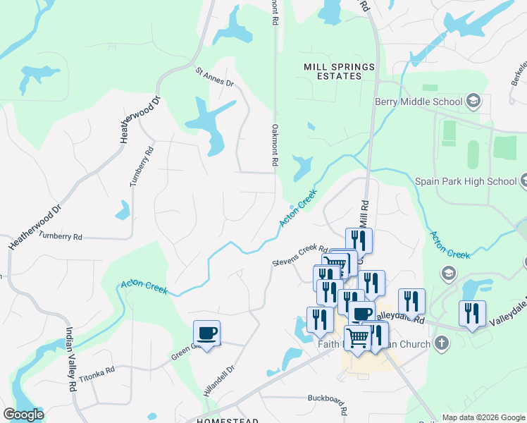 map of restaurants, bars, coffee shops, grocery stores, and more near 213 Oakmont Road in Birmingham