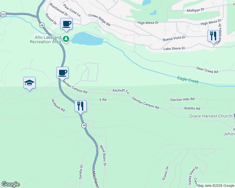 map of restaurants, bars, coffee shops, grocery stores, and more near Gavilan Canyon Road in Ruidoso