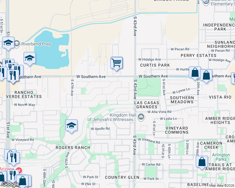 map of restaurants, bars, coffee shops, grocery stores, and more near 6212 South 44th Avenue in Phoenix