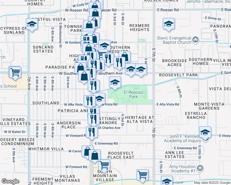map of restaurants, bars, coffee shops, grocery stores, and more near in Phoenix