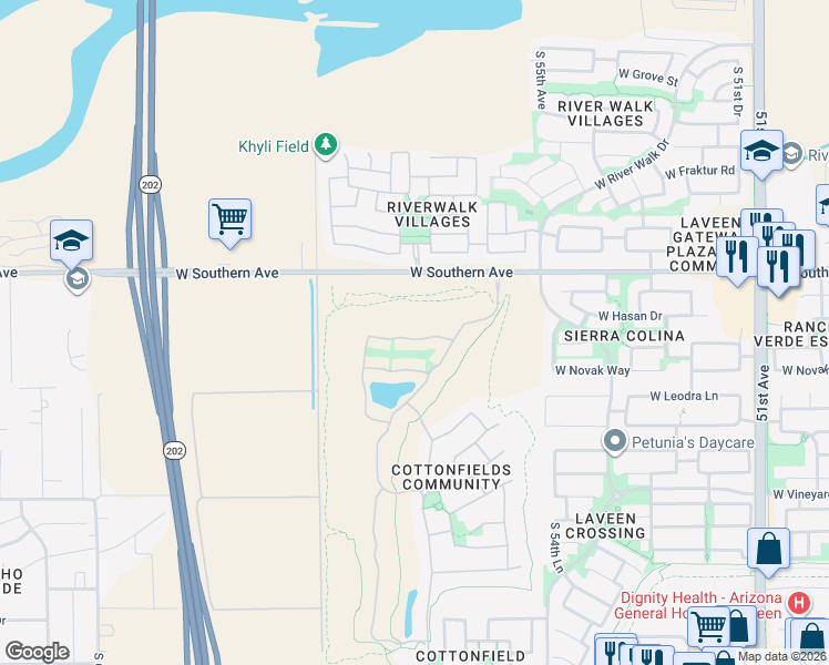 map of restaurants, bars, coffee shops, grocery stores, and more near 5738 West T Ryan Lane in Phoenix