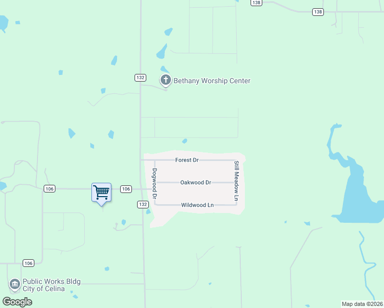 map of restaurants, bars, coffee shops, grocery stores, and more near 2890 Forest Drive in Celina