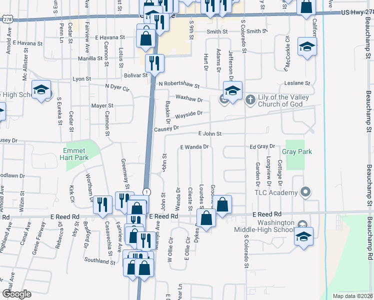map of restaurants, bars, coffee shops, grocery stores, and more near 1105 Cileste Street in Greenville