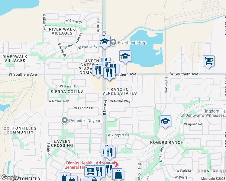map of restaurants, bars, coffee shops, grocery stores, and more near 5025 West Nancy Lane in Phoenix
