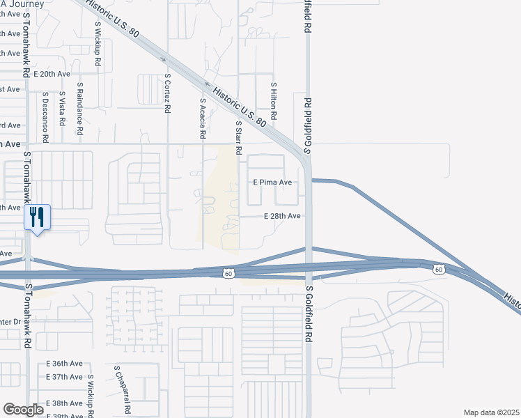 map of restaurants, bars, coffee shops, grocery stores, and more near 2925 East 27th Avenue in Apache Junction