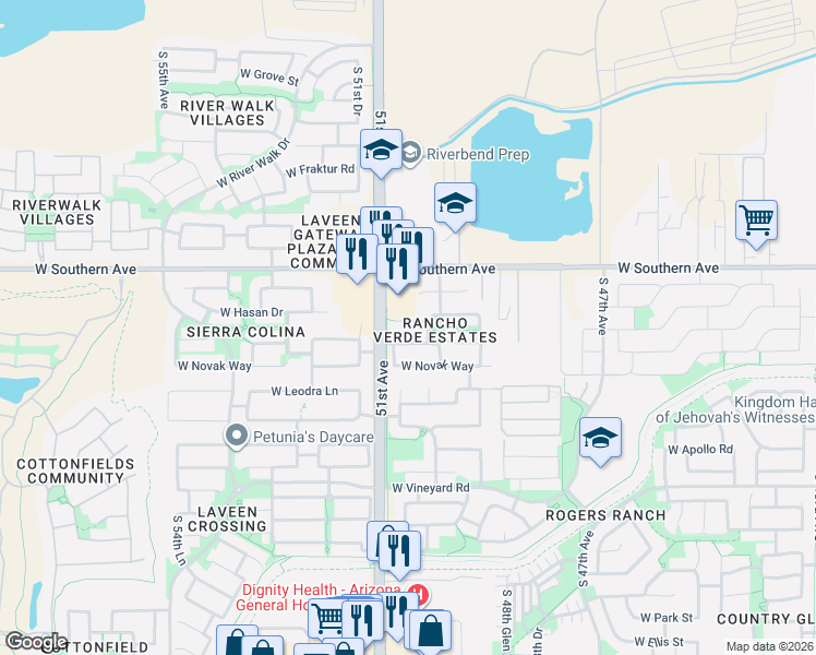 map of restaurants, bars, coffee shops, grocery stores, and more near 5025 West Nancy Lane in Phoenix
