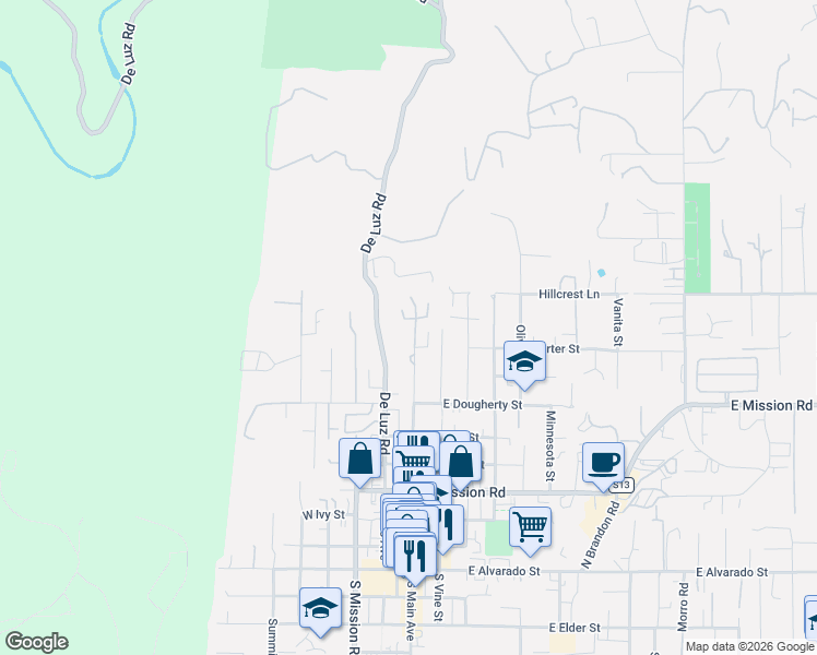 map of restaurants, bars, coffee shops, grocery stores, and more near 914 North Main Avenue in Fallbrook
