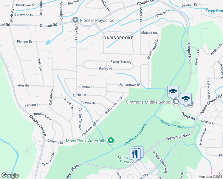 map of restaurants, bars, coffee shops, grocery stores, and more near 2406 Rockcreek Road in Birmingham