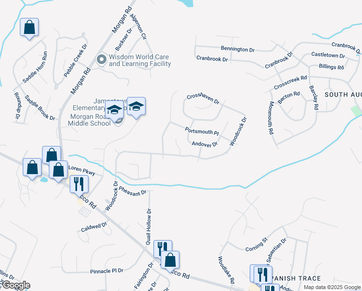 map of restaurants, bars, coffee shops, grocery stores, and more near 2706 Ashfield Court in Hephzibah