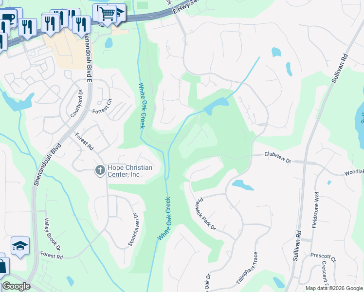 map of restaurants, bars, coffee shops, grocery stores, and more near 45 Inverness Way in Newnan