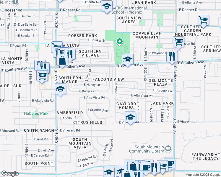 map of restaurants, bars, coffee shops, grocery stores, and more near 6213 South 19th Place in Phoenix