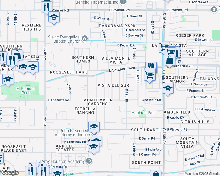 map of restaurants, bars, coffee shops, grocery stores, and more near 6209 South 12 Place in Phoenix