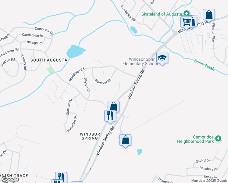 map of restaurants, bars, coffee shops, grocery stores, and more near 3518 Oakview Place in Hephzibah