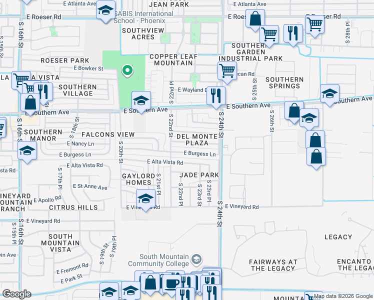 map of restaurants, bars, coffee shops, grocery stores, and more near 2232 East Burgess Lane in Phoenix