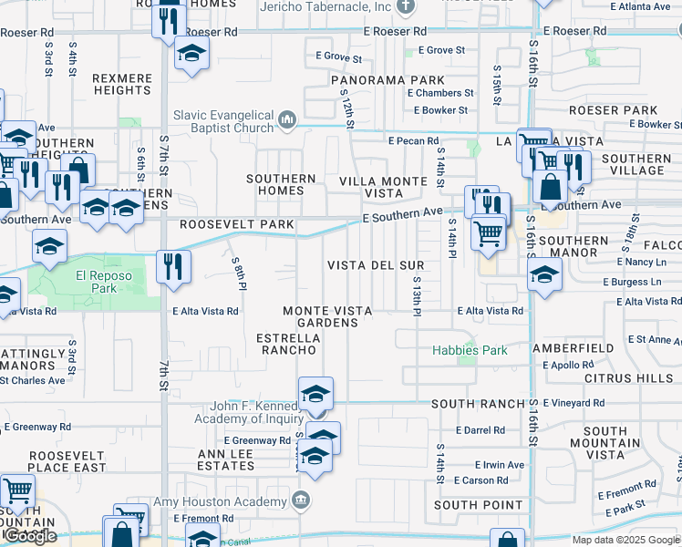 map of restaurants, bars, coffee shops, grocery stores, and more near 6208 South 12th Street in Phoenix