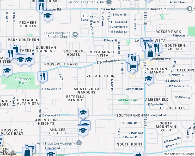 map of restaurants, bars, coffee shops, grocery stores, and more near 6209 South 12 Place in Phoenix