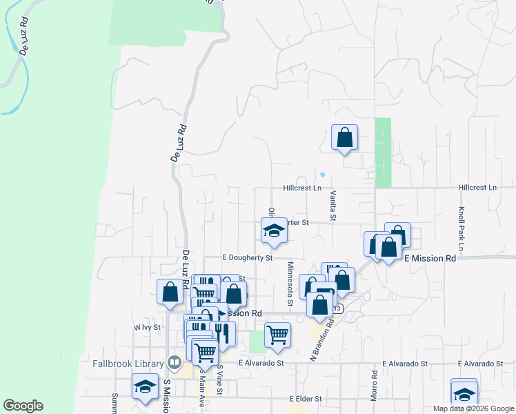 map of restaurants, bars, coffee shops, grocery stores, and more near 938 Olive Avenue in Fallbrook