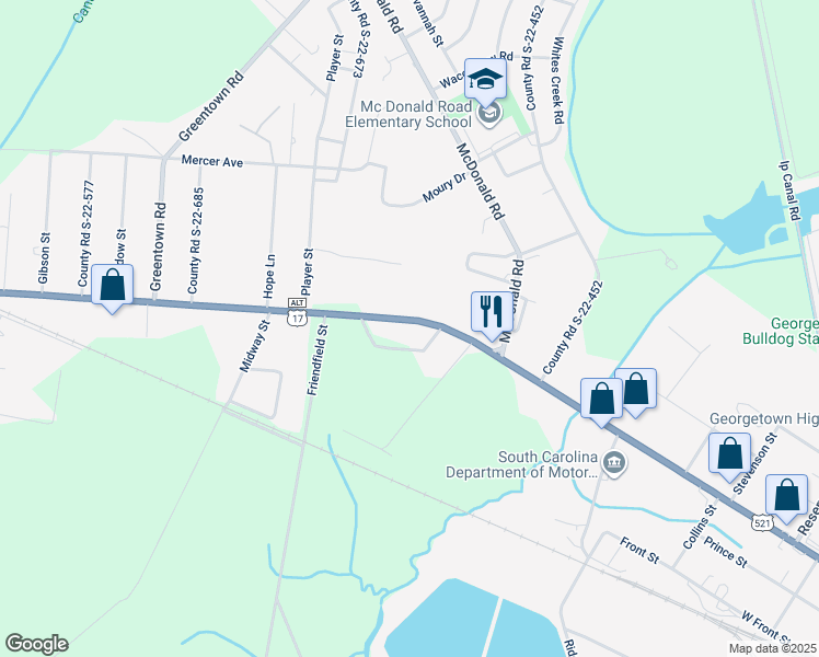 map of restaurants, bars, coffee shops, grocery stores, and more near 3525 Highmarket Street in Georgetown