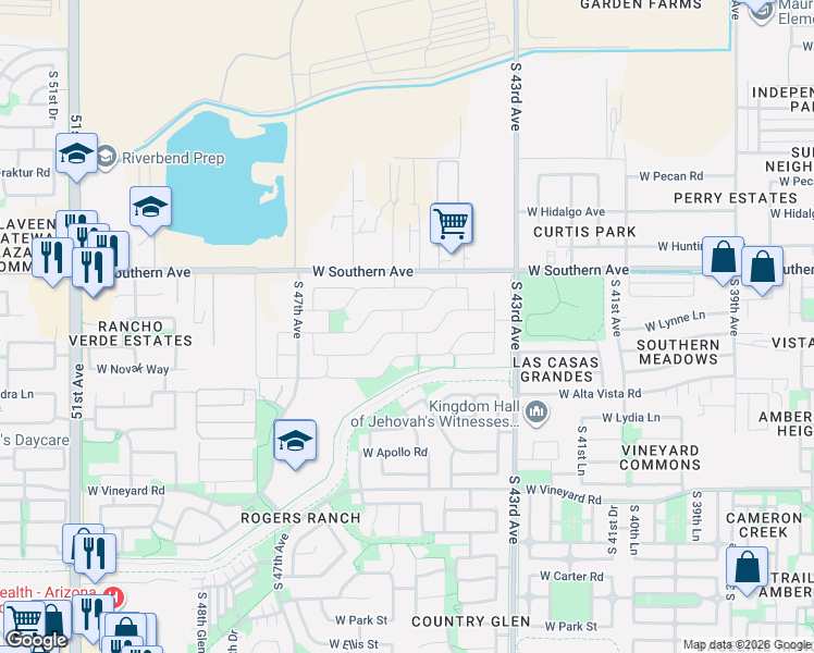 map of restaurants, bars, coffee shops, grocery stores, and more near 4432 West Tryan Lane in Phoenix