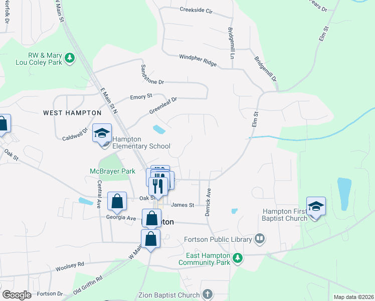 map of restaurants, bars, coffee shops, grocery stores, and more near 2028 Elm Grove Lane in Hampton