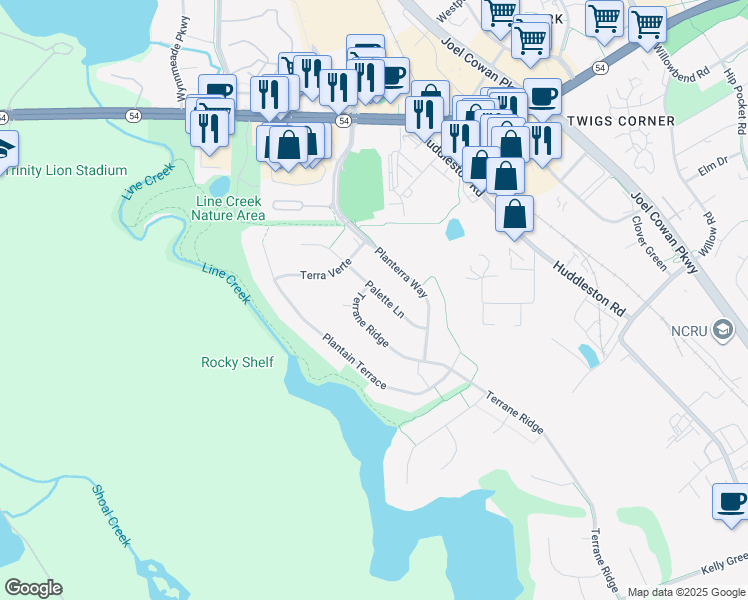 map of restaurants, bars, coffee shops, grocery stores, and more near 217 Palette Lane in Peachtree City