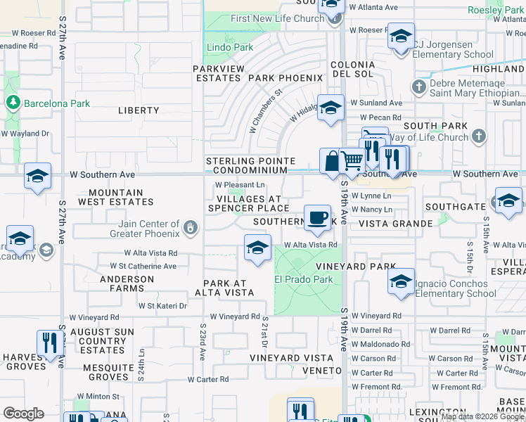 map of restaurants, bars, coffee shops, grocery stores, and more near 2112 West Nancy Lane in Phoenix