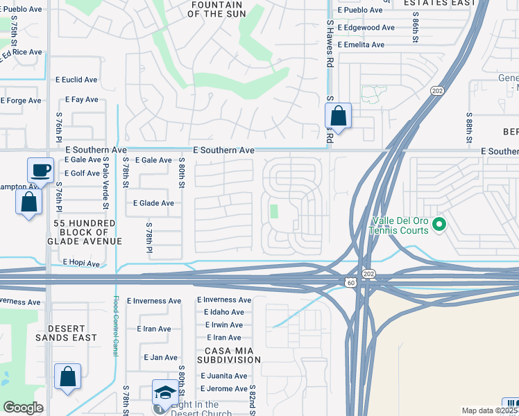 map of restaurants, bars, coffee shops, grocery stores, and more near South Silveridge Rv Resort in Mesa