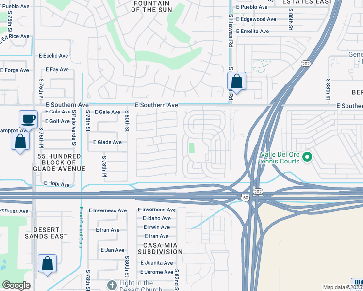 map of restaurants, bars, coffee shops, grocery stores, and more near South Silveridge Rv Resort in Mesa