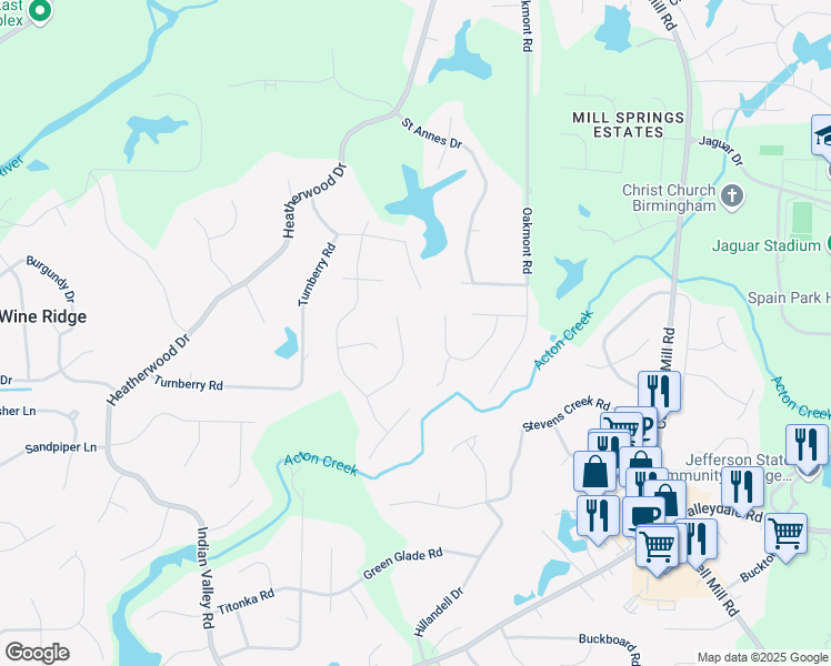 map of restaurants, bars, coffee shops, grocery stores, and more near 276 Marwood Drive in Birmingham