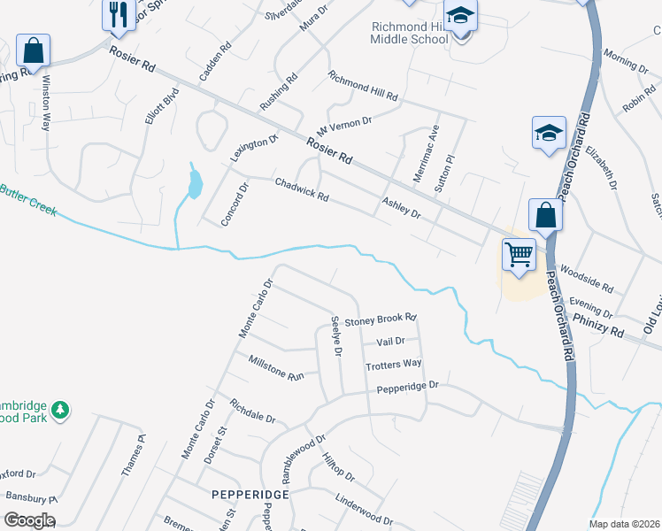 map of restaurants, bars, coffee shops, grocery stores, and more near 2105 Trey Drive in Augusta