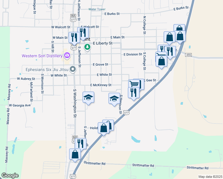 map of restaurants, bars, coffee shops, grocery stores, and more near 339 East Wilson Avenue in Pilot Point