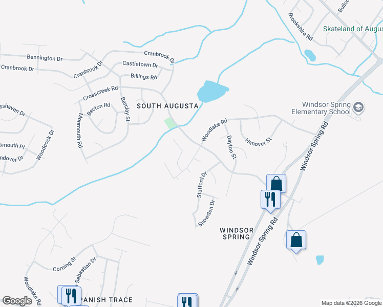 map of restaurants, bars, coffee shops, grocery stores, and more near 3582 Whithorn Court in Hephzibah