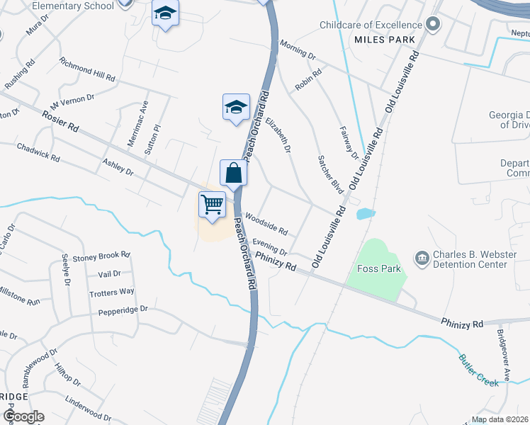 map of restaurants, bars, coffee shops, grocery stores, and more near 3448 Wayside Drive in Augusta