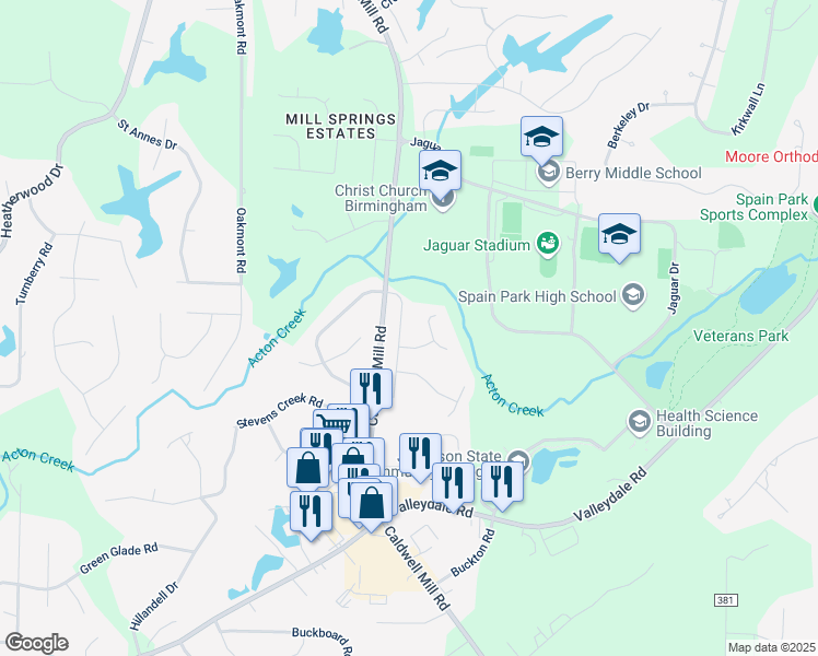 map of restaurants, bars, coffee shops, grocery stores, and more near 2804 Altadena South Way in Birmingham